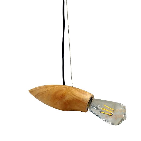 Luminária Lustre Pendente Bocal de Madeira Lindo Retrô