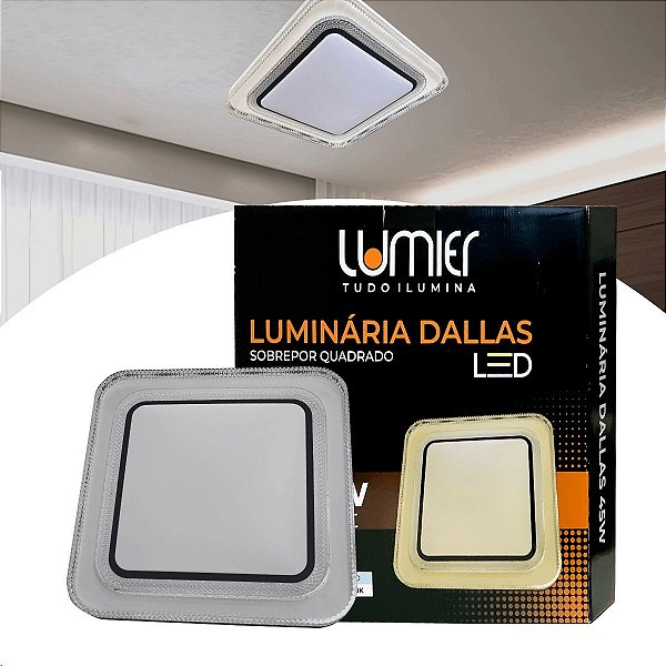Luminária Plafon Led 45w 3 Temperatura de Cor 40x40 Moderno