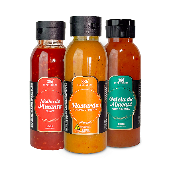Combo - Molho de Pimenta Suave, Mostarda com Mel e Pimenta e Geleia de Abacaxi com Pimenta
