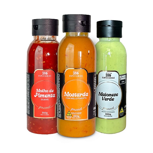 Combo - Molho de Pimenta Suave, Mostarda com Mel e Pimenta e Maionese Verde