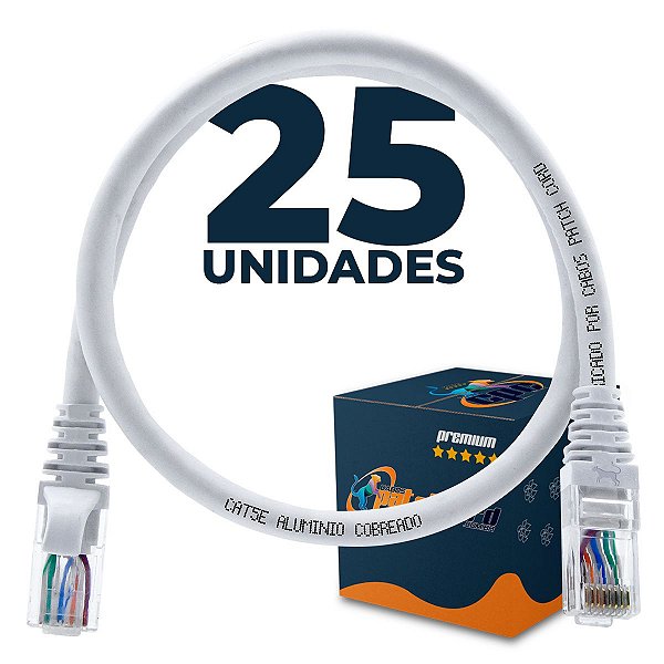 Cabo Patch Cord CAT5e UTP CCA 70 Centímetros - 25 Unidades