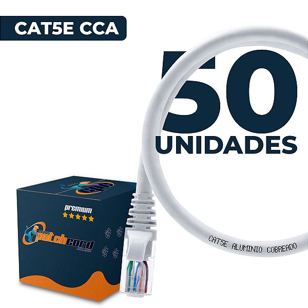 Cabo Patch Cord CAT5e UTP CCA 70 Centímetros - 50 Unidades