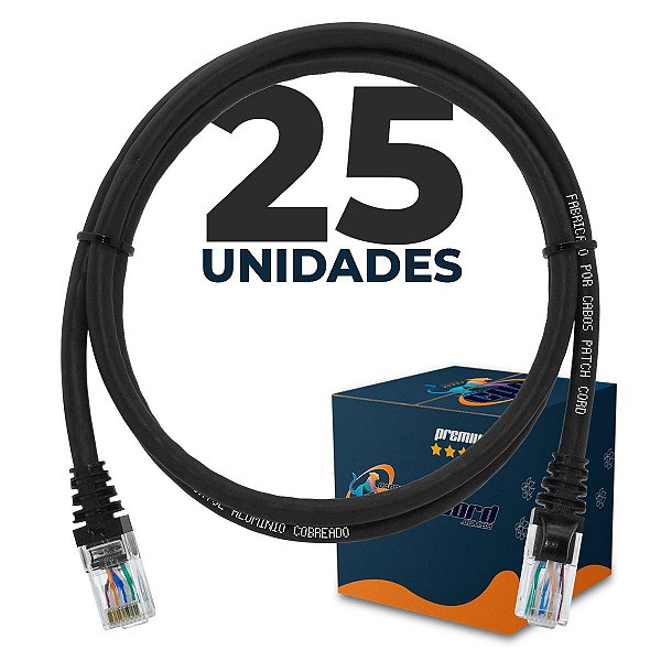 Cabo Patch Cord CAT5e UTP CCA 80 Centímetros - 25 Unidades