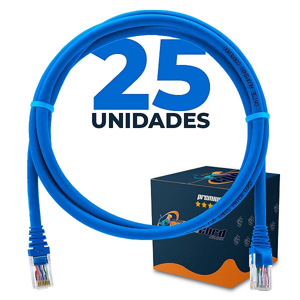 Cabo Patch Cord CAT5e UTP CCA 1,5 Metro - 25 Unidades