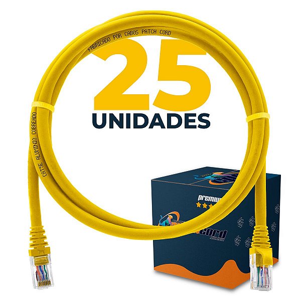 Cabo Patch Cord CAT5e UTP CCA 2 Metros - 25 Unidades