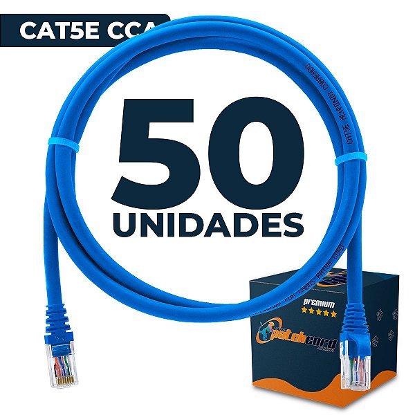 Cabo Patch Cord CAT5e UTP CCA 2 Metros - 50 Unidades