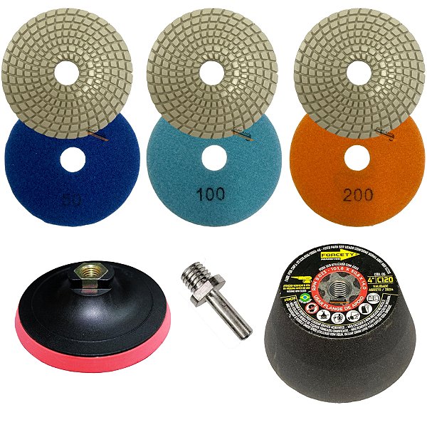 Kit Acabamento 45 Porcelanato 3 Lixas 1 Suporte 1 Rebolo