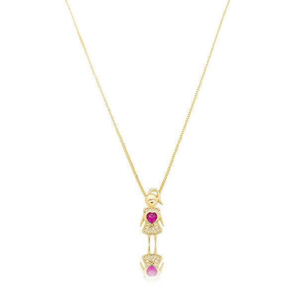 Colar Menina Coração Cristal Rubi