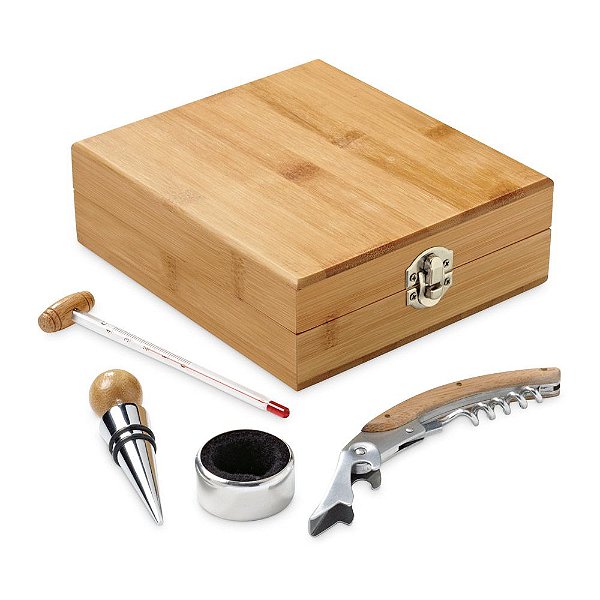 Conjunto para vinho em bambu