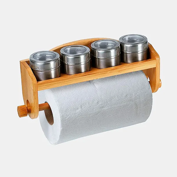 Porta Condimentos Bambu com Acessórios