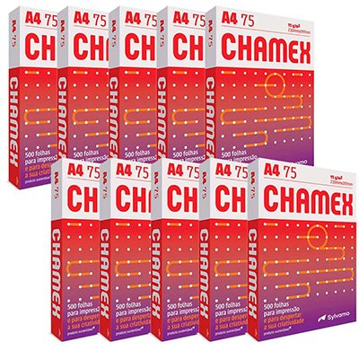 KIT 10 Papel Sulfite A4, 75g, 210mmx297mm - Chamex 10Un 500 Fls