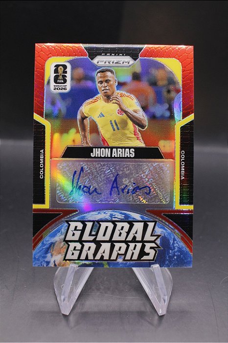 Jhon Arias - 2026 Panini Prizm FIFA World Cup Auto Global Graphs Red /49 Colombia Palmeiras