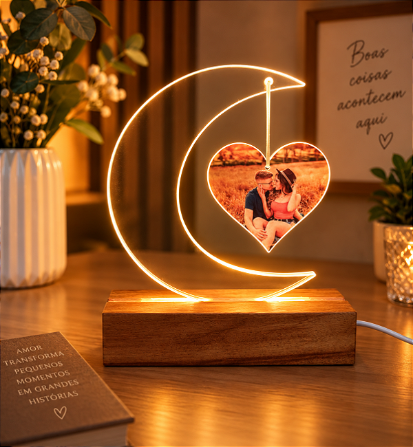 Luminária Lua Com Coração- Personalize