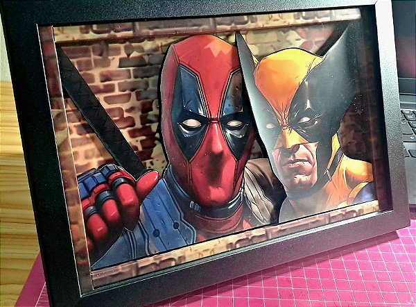 Quadro 3D Deadpool e Wolverine 30cmX22cm