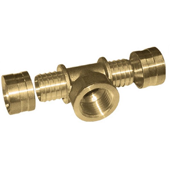 Tê Rosca Central Fêmea PEX Água 20X1/2X20 Kit c/ 2 - Emmeti