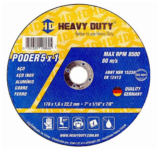 DISCO DE CORTE 5X1 INOX 177,8X1,6X22,2 - 200 Unidades