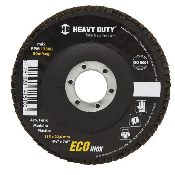 DISCO FLAP ECOINOX FIBRA CONICO 4.1/2 GRANA 40 - 100 Unidades