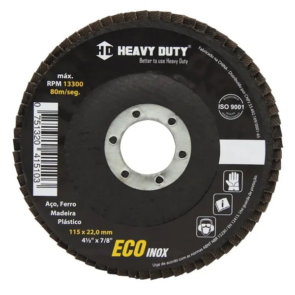 DISCO FLAP ECOINOX FIBRA CONICO 4.1/2 GRANA 60 - 100 Unidades