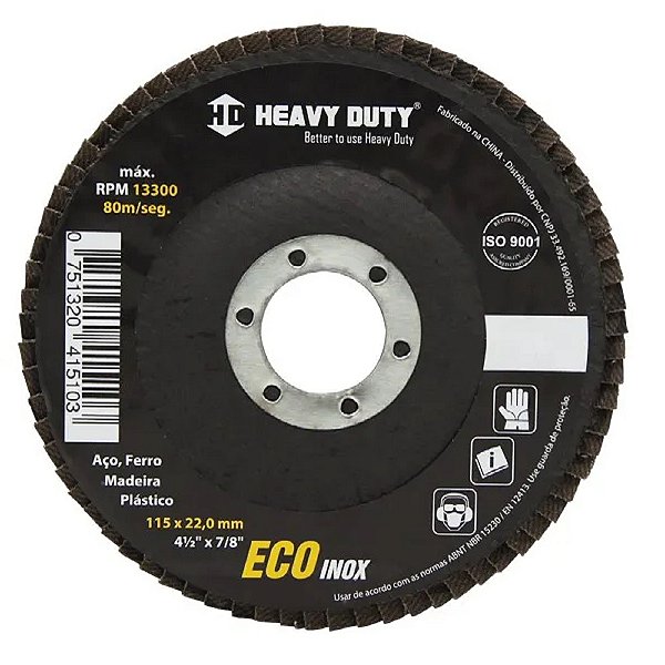 DISCO FLAP ECOINOX FIBRA CONICO 4.1/2 GRANA 80 - 100 Unidades