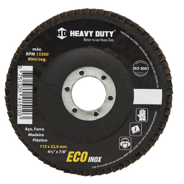 DISCO FLAP ECOINOX FIBRA CONICO 4.1/2 GRANA 120 - 30 Unidades