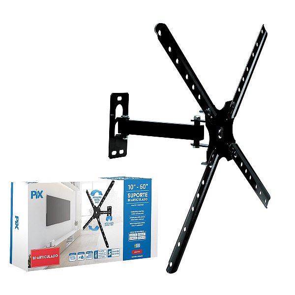 SUPORTE TV BI-ARTICULADO - 10 A 60 - PRETO - PX-10
