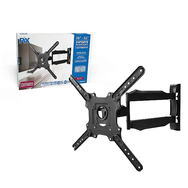 SUPORTE TV TRI-ARTICULADO - 26 A 65 - PRETO - PX-P8 - BRACO DE 62CM