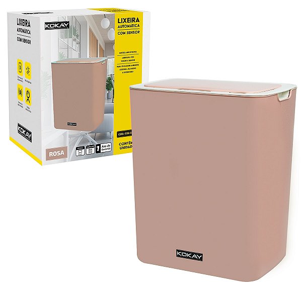 LIXEIRA INTELIGENTE AUTOMATICA C/ SENSOR DE APROXIMACAO - 14 LITROS PILHA AA - ROSA