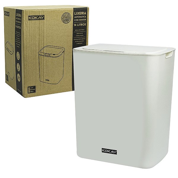 LIXEIRA INTELIGENTE AUTOMATICA C/ SENSOR DE APROXIMACAO - 14 LITROS PILHA AA - BRANCO