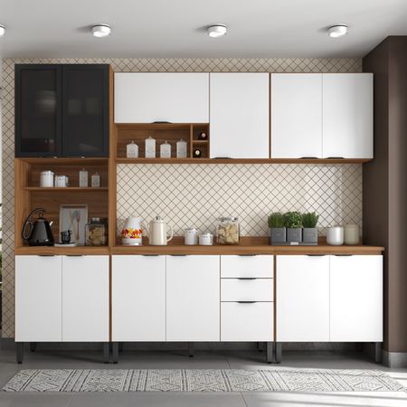 Cozinha Firenze 5 módulos c/ Vidro - Corrediças e Dobradiças, Estrutura em MDP