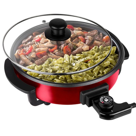 Panela Elétrica Cadence Rouge PAN610 - 05 opções de temperatura, 30cm interno, Tampa em Vidro