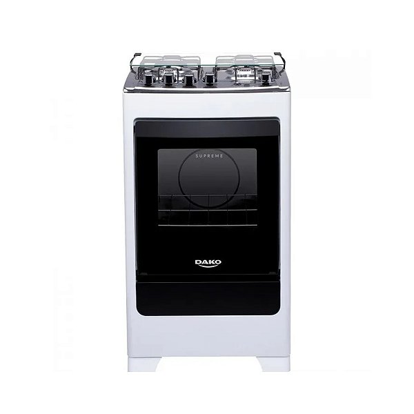 Fogão 4 Bocas Supreme Branco Mesa Inox - Acendimento Automático, Limpa Fácil e Luz de Forno
