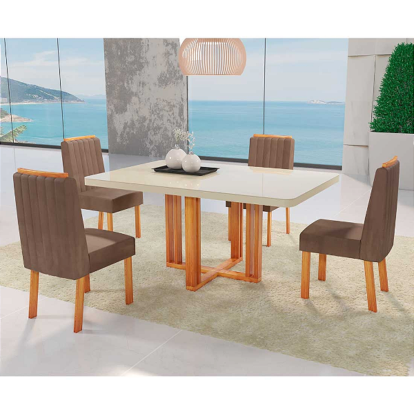 Sala de Jantar Sentra, Tampo 130x90 com 4 Cadeiras | Bom Pastor