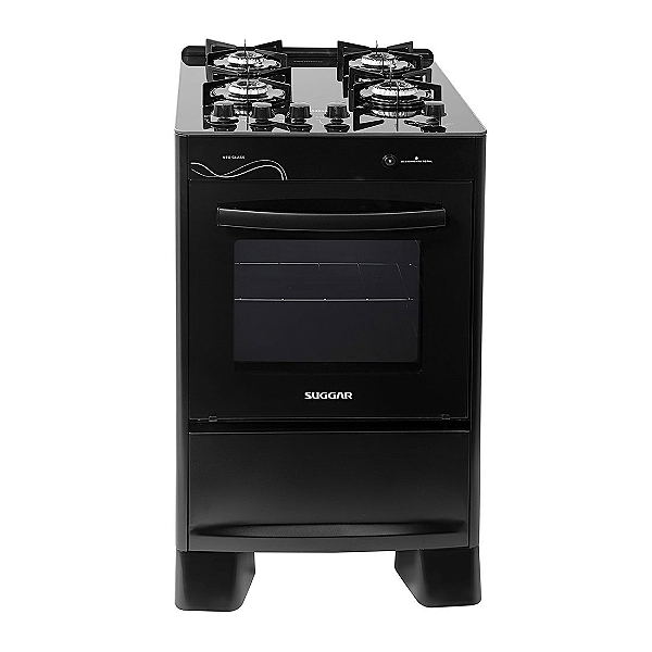 Fogão Neo Glass 4 Queimadores Preto FGVNG410P Mesa de Vidro| Suggar