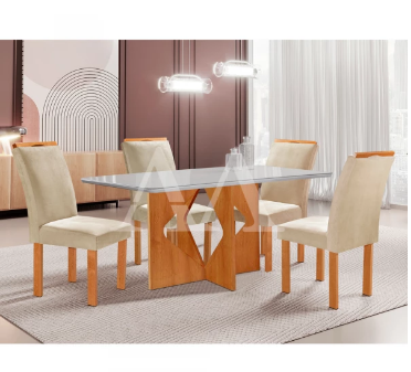 CJ MESA 4C CEL MOVEIS MILAO RETANGULAR 120X80 TAMPO LONDRES PLUS C/VDO CAD.LONDRES TEC 169 CINAMOMO