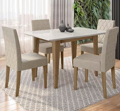 Mesa Kate 120X90 Com Vidro Cor Carvalho Off /Fendi Poliman Imagens Ilustrativas