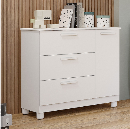 Cômoda Jujuba 100% MDF com 3 Gavetas, 1 Porta | Permóbili