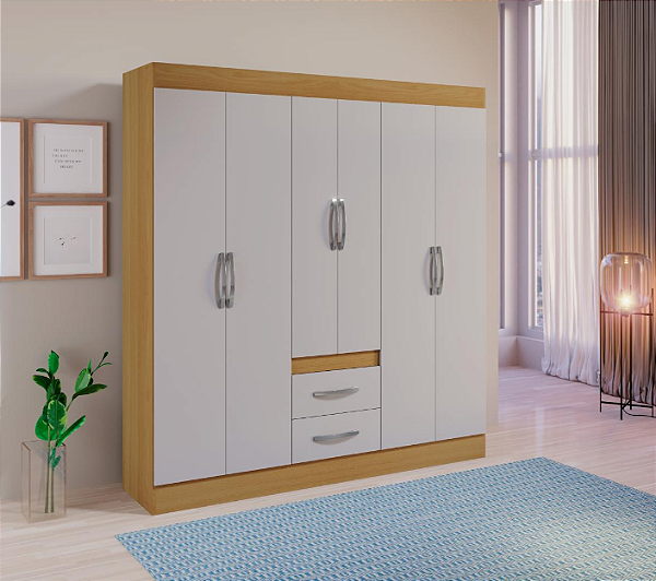 ROUPEIRO 6 PORTAS 2 GAVETAS C/ CORREDIÇAS PLÁSTICAS