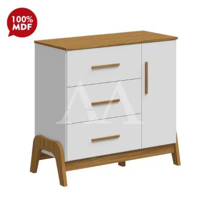 COMODA 3G 1P. ABRIR PEROBA GUTI RETRO BRANCO BRILHO/AMENDOA