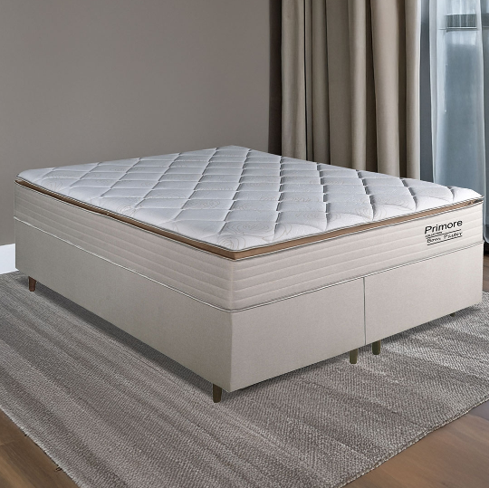 Conjunto Cama Box Queen Size Primore Casal 158cm, Espuma D45 - Bom Pastor