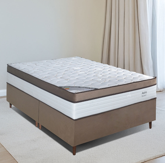 Conjunto Cama Box Queen Size Astro 158cm, com Molas ensacadas - Bom Pastor