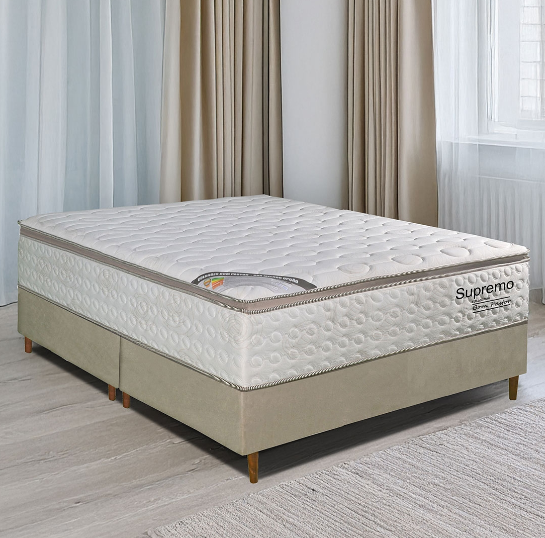 Conjunto Cama Box King Size 193cm Supremo D45, com pillow, Molas ensacadas - Bom Pastor