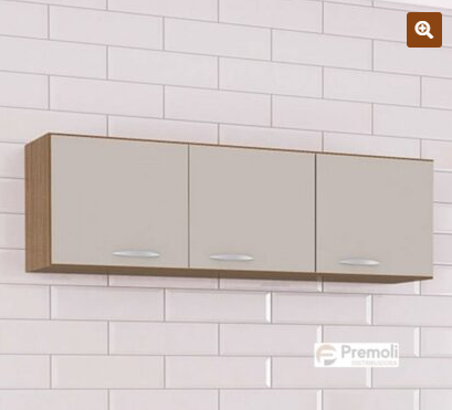 Armário Aéreo 3 Portas 120 Castanho/Off White A843 – Poquema