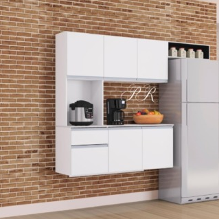 Cozinha C/ Balcão Mel Largura: 180 cm; Branco/dt/pt – POQUEMA