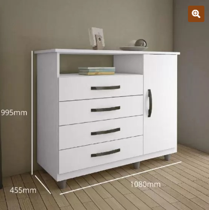 Comoda 4 Gavetas Com Sapateira Paris CHF Branco – CHF MÓVEIS