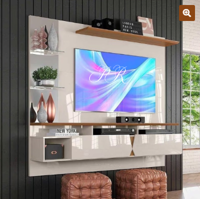 Painel Intense Tv 55 cor: Off White / Damasco LUKALIAM