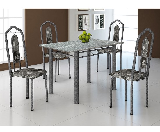 Mesa de Aço Martelado Bianca 010 com 4 cadeiras, Tampo Granito - Soma