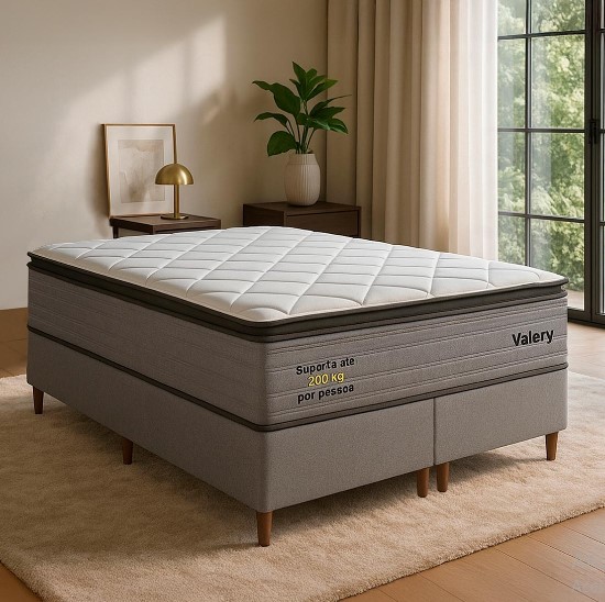 Conjunto Box Casal 193cm Valery PKT com molas ensacadas e espuma D45 | Bom Pastor