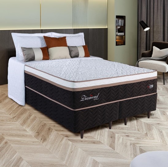 Conjunto Box PKT Diamond Casal 158cm, com molas ensacadas - Design Colchões