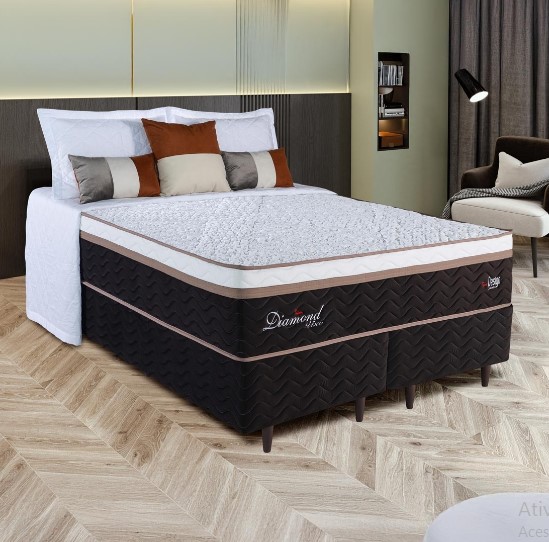 Conjunto Box PKT Diamond Casal 193cm, com molas ensacadas - Design Colchões