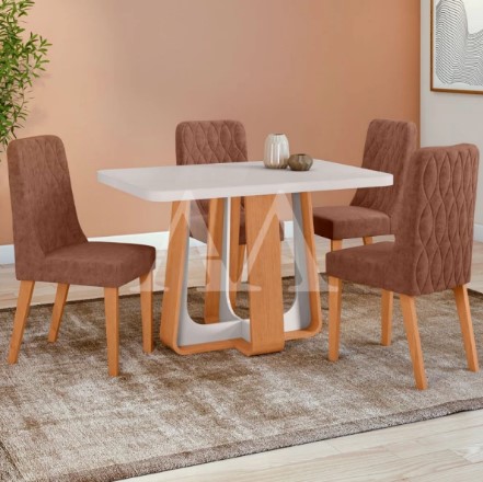 CJ MESA 4C LOPAS SINTONIA TAMPO MAXI CAD LUAR 120X80 C/VIDRO AVELA/AMENDOA CLEAN/OFF WHITE